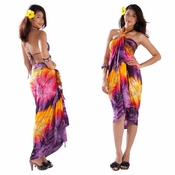 Embroidered Tie Dye Sarong in Purple/Yellow
