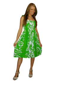 Sundress/Tube Dress Hibiscus Design Lime Green/White