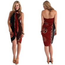 Abstract Tiki Sarong in Black/Brown/Burgundy