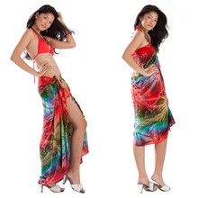 Embroidered Tie Dye Sarong in Red/Green