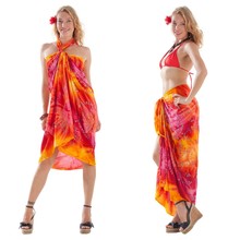 Embroidered Tie Dye Sarong in Orange/Yellow