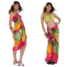 Embroidered Tie Dye Sarong in Fuchsia/Green