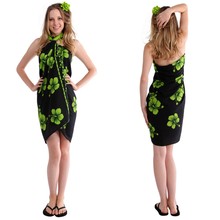 Hibiscus Sarong in Lime Green / Black