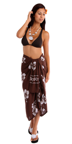 Hibiscus Flower Sarong in Brown/White