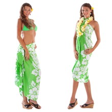 3-Row Hibiscus Sarong in Green/White
