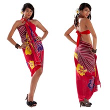 Multi Color Hibiscus Sarong in Red