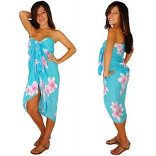 Plumeria Sarong in Light Turquoise / Pink