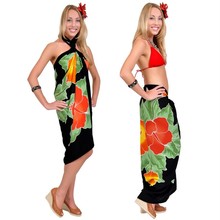 Black Hand Painted Hibiscus High-End Pertama Sarong